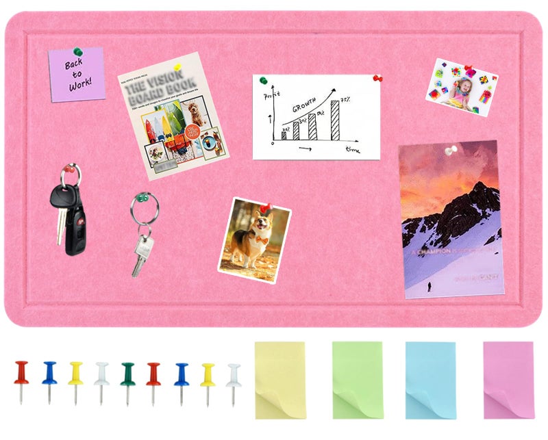 Vuzvuv Pink 28"x16" Large Cork Board with 50 Push Pins for Valentine's Day, Self-Adhesive Bulletin Board for Wall, Felt Pin Vision Board for Paste Notes,Schedules Offices Home - Image 1