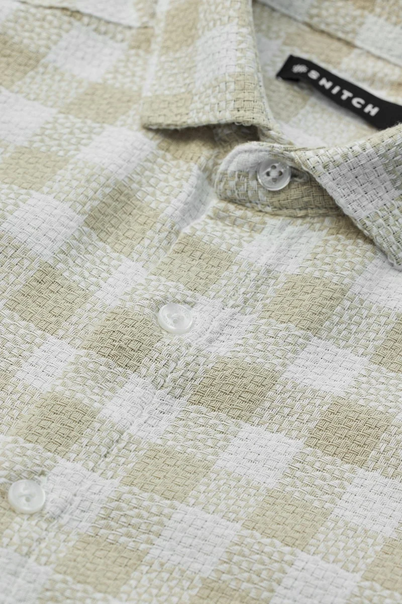 سنيتش Green Checkered Half Sleeve Slim Fit Shirt