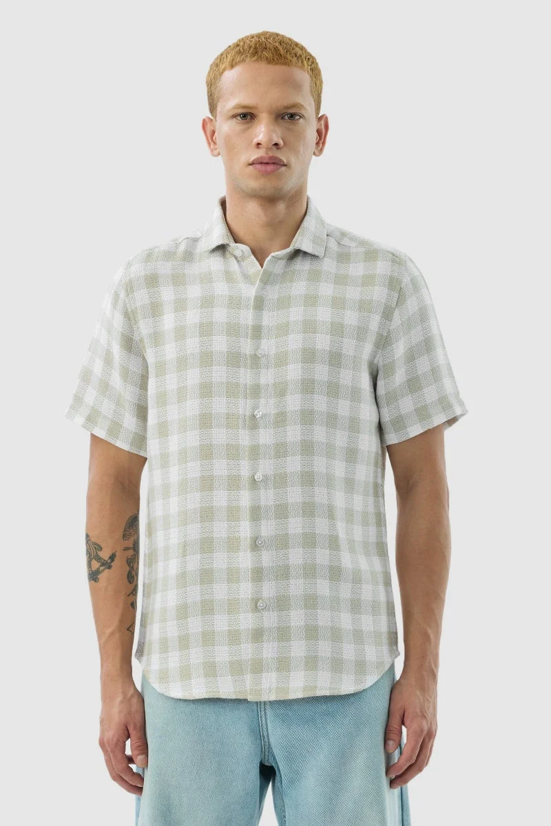 سنيتش Green Checkered Half Sleeve Slim Fit Shirt