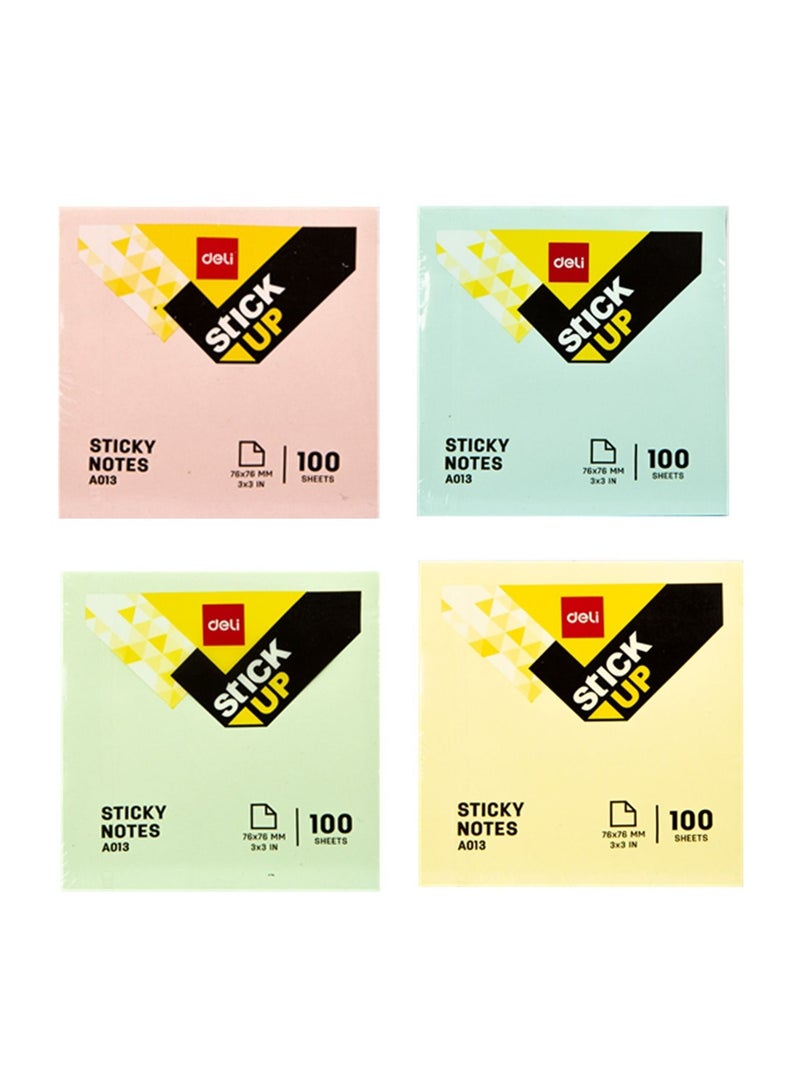 Deli ملاحظات لاصقة 4 وسادات بحجم 3x3 بوصة بألوان باستيل - Image 1