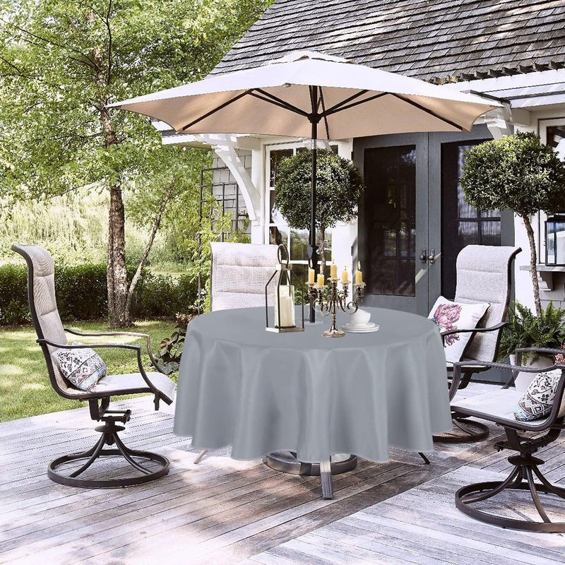 LUSHVIDA Round Outdoor Tablecloth with Umbrella Hole and Zipper, 60 Inch Silver, Washable Waterproof Table Cloth Spill Proof Wrinkle Free Table Cover for Patio Spring Summer Picnic BBQS - Image 2