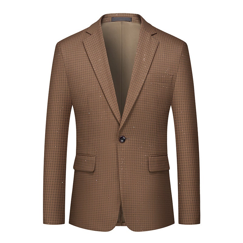 Cross-border Foreign Trade European Goods National Style Printing Mens Casual Suit Jacket Fashion Wedding Host Ceremony Dress Suit 2620 brown - Image 1