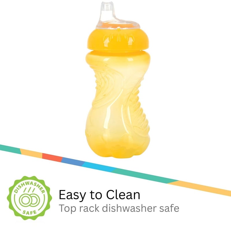 Nuby 3 Pack No Spill Toddler Sippy Cups - Toddler Cups Spill Proof with Easy and Firm Grip - Aqua, Coral, Yellow - Image 4