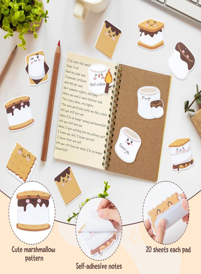 CJiangpo 30Pcs Marshmallow Sticky Notes Pads, 600 Sheets Cute Self Stick Notepad Memo Pads Funny Cartoon Page Marker Classroom Rewards Camping Themed Gift - Image 3