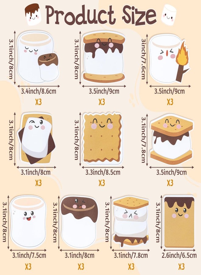 CJiangpo 30Pcs Marshmallow Sticky Notes Pads, 600 Sheets Cute Self Stick Notepad Memo Pads Funny Cartoon Page Marker Classroom Rewards Camping Themed Gift - Image 2