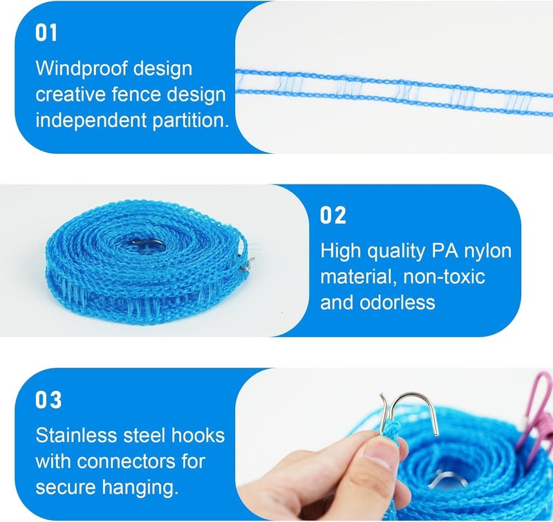 Rexez Pack of 3 Non-Slip Washing Lines, Windproof Camping Travel Clothesline, Outdoor Lead with Hooks, Portable Clothesline, Extendable for Home, Travel, Camping, Outdoor - Image 3