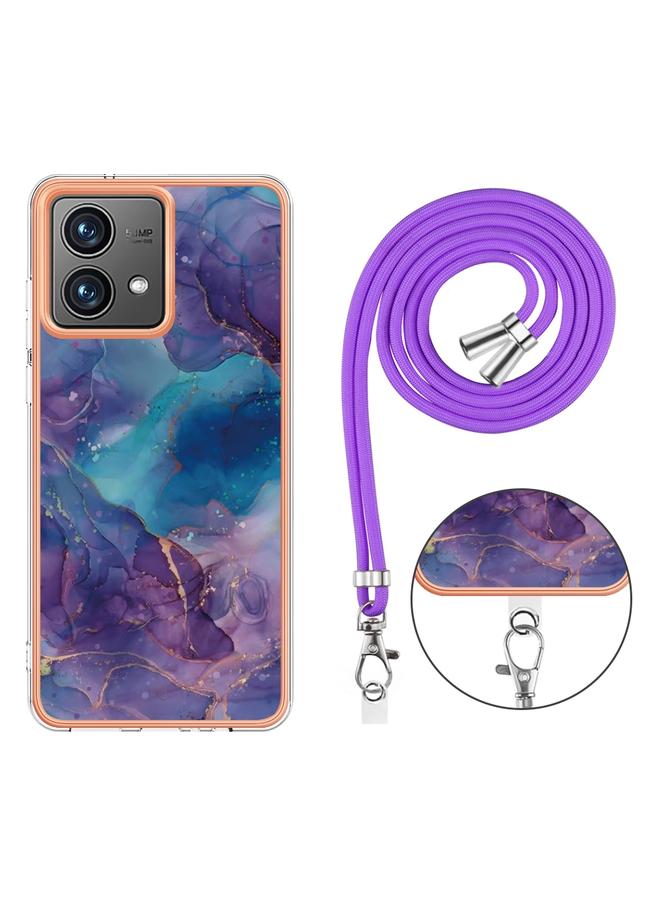 S-TOP Case For Motorola Moto G84 Electroplating Marble Dual-side IMD Phone Case with Lanyard - Image 4
