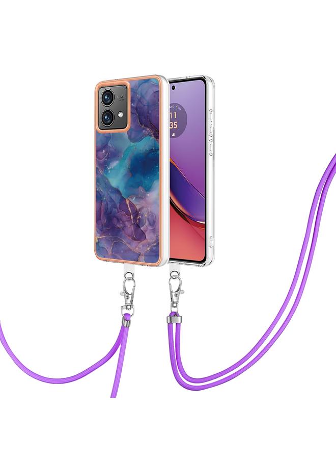 S-TOP Case For Motorola Moto G84 Electroplating Marble Dual-side IMD Phone Case with Lanyard - Image 1