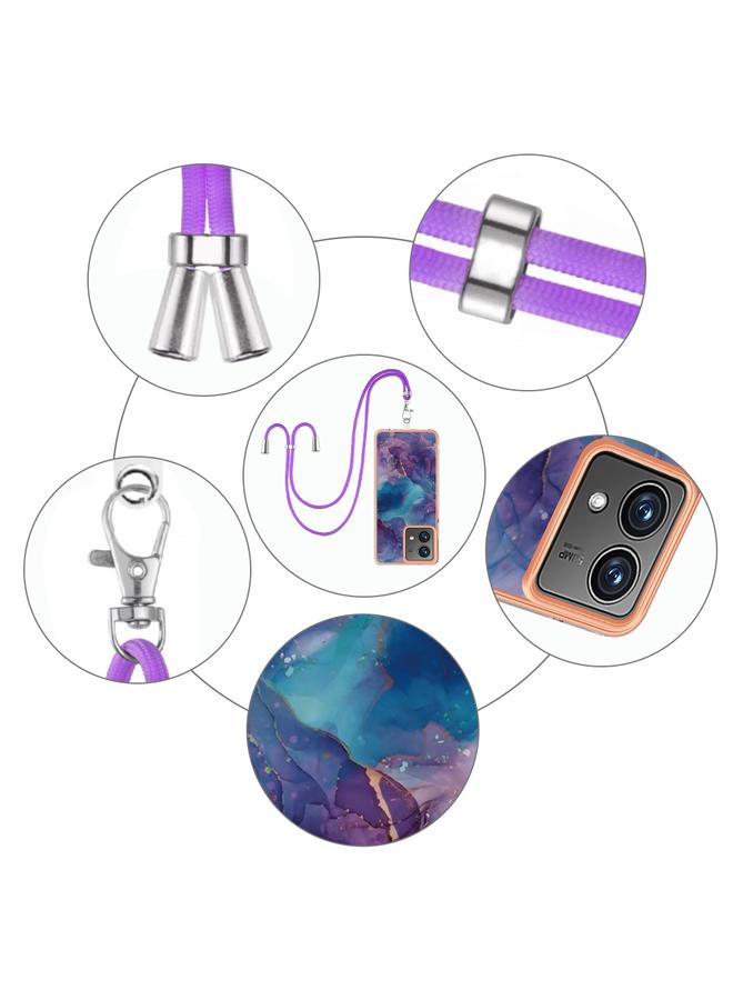 S-TOP Case For Motorola Moto G84 Electroplating Marble Dual-side IMD Phone Case with Lanyard - Image 5