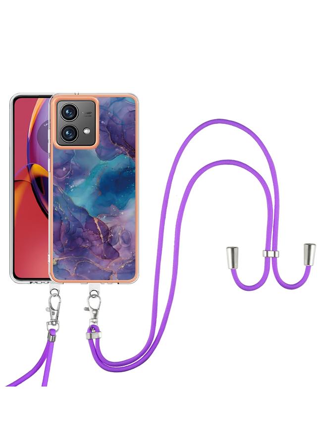 S-TOP Case For Motorola Moto G84 Electroplating Marble Dual-side IMD Phone Case with Lanyard - Image 2