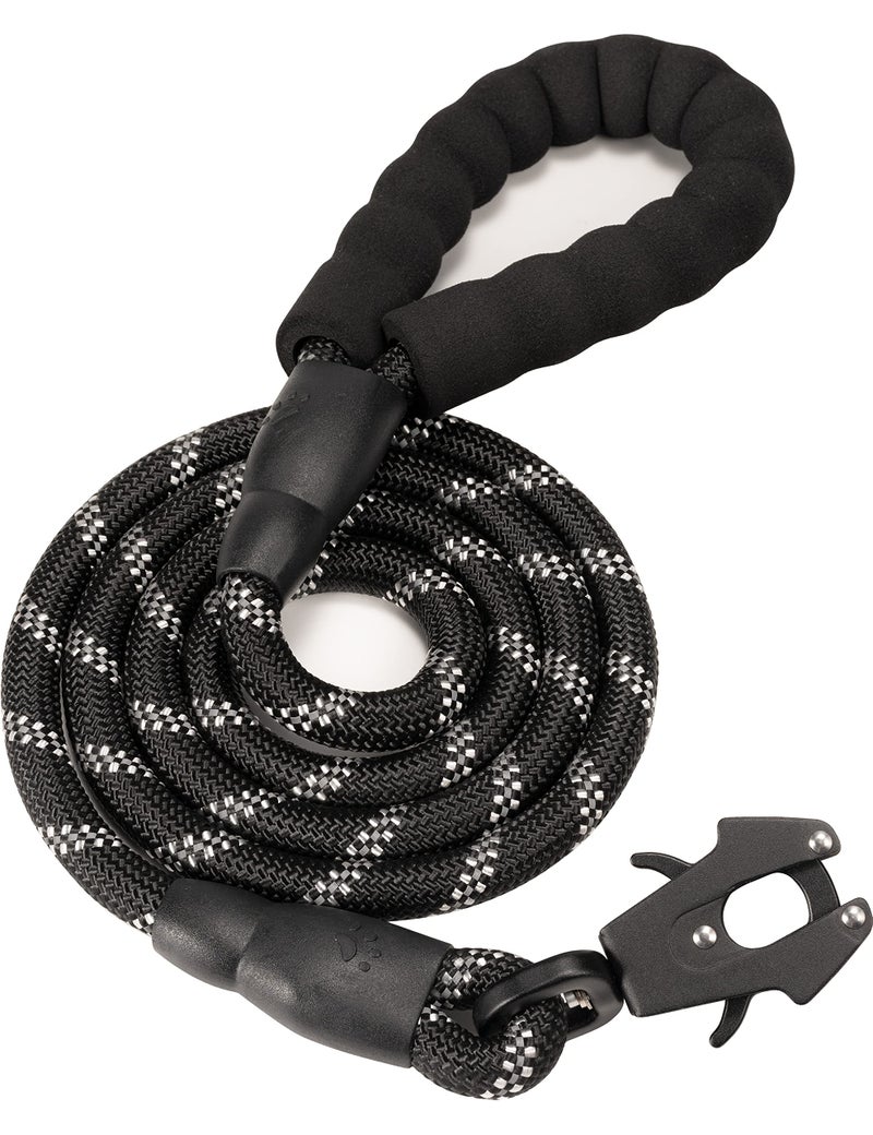 GEIT 2/4/5/6FT Dog Leash, Heavy Duty Rope Leashes, Reflective Nylon Pet Lead with Aluminum Quick Release/Locking Tactical Frog Clip for Small Medium and Large Dogs, Black, 1/2 inch - Image 1