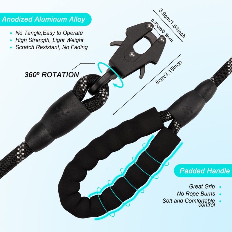 GEIT 2/4/5/6FT Dog Leash, Heavy Duty Rope Leashes, Reflective Nylon Pet Lead with Aluminum Quick Release/Locking Tactical Frog Clip for Small Medium and Large Dogs, Black, 1/2 inch - Image 4