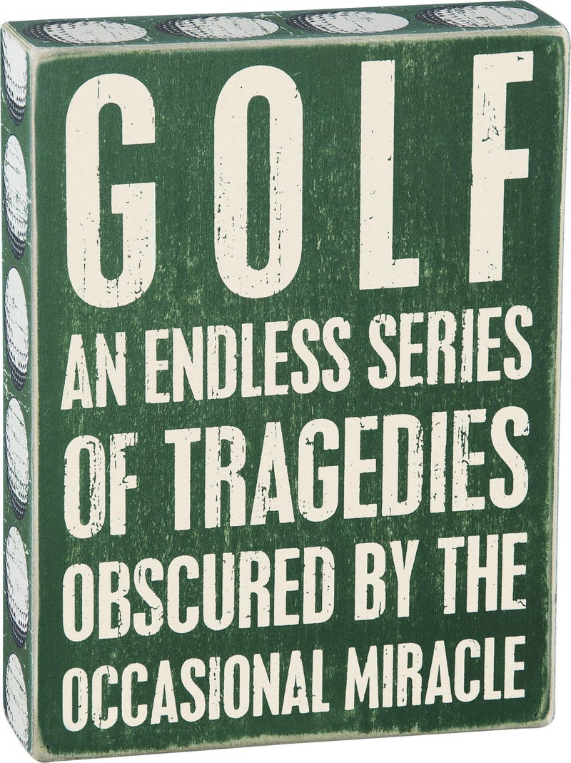 Primitives by Kathy 24687 Green Ball Trimmed Box Sign 6 x 8Inches Golf Tragedies