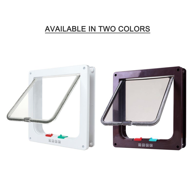 4 Way Locking Cat Flap Door: Brown ABS Plastic, Weatherproof, Large Size - Easy To Install, Transparent Baffle Pet Door for Indoor Outdoor Cats And Dogs - Image 3