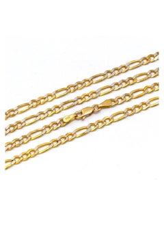 Gold Zone Real Gold GZCR Two Tone Figaro Solid Link Chain Necklace Unisex  - Image 1