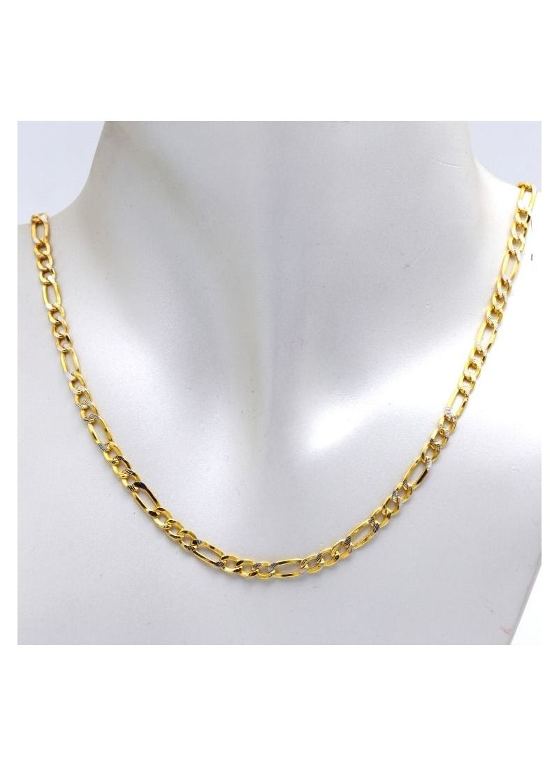 Gold Zone - Real Gold GZCR Two Tone Figaro Solid Link Chain Necklace Unisex - Image 1