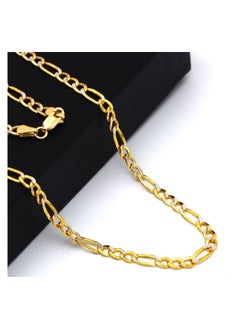 Gold Zone Real Gold GZCR Two Tone Figaro Solid Link Chain Necklace Unisex  - Image 4