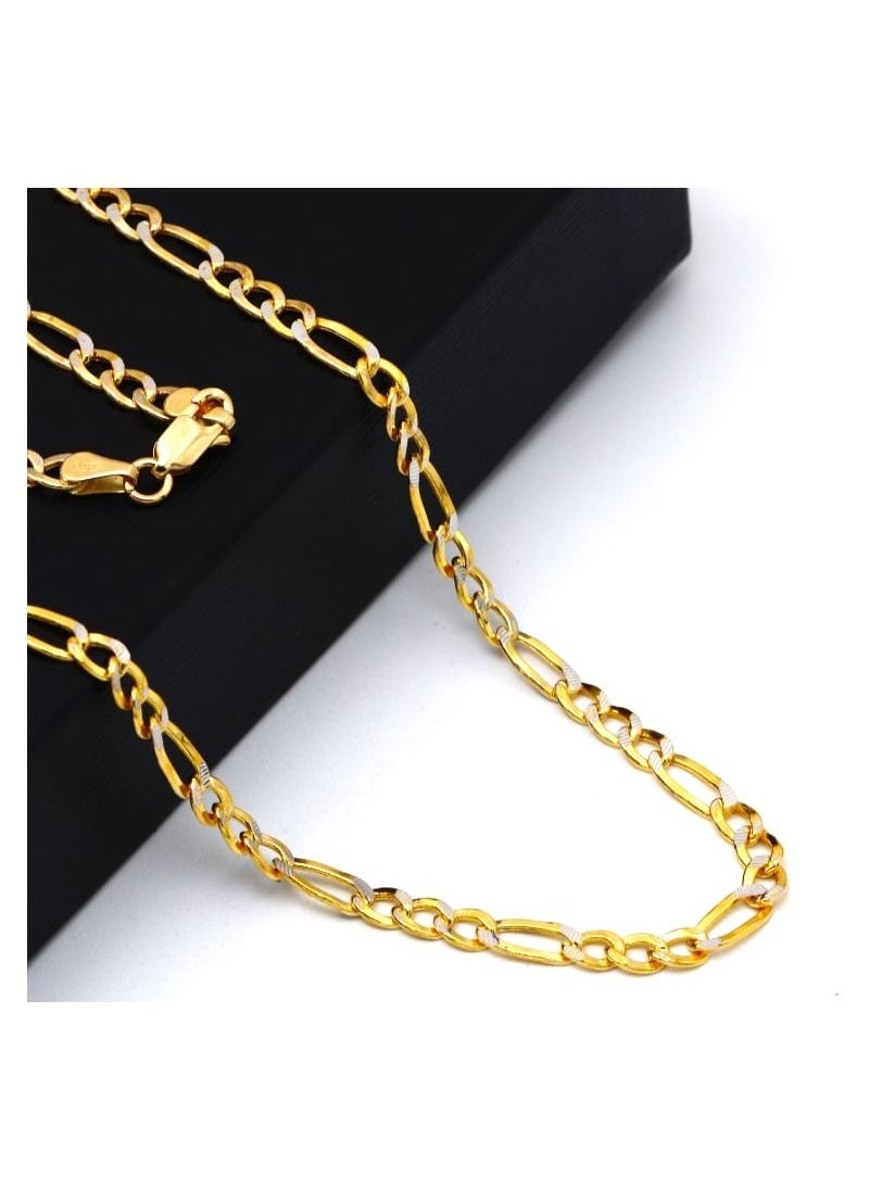 Gold Zone - Real Gold GZCR Two Tone Figaro Solid Link Chain Necklace Unisex - Image 1
