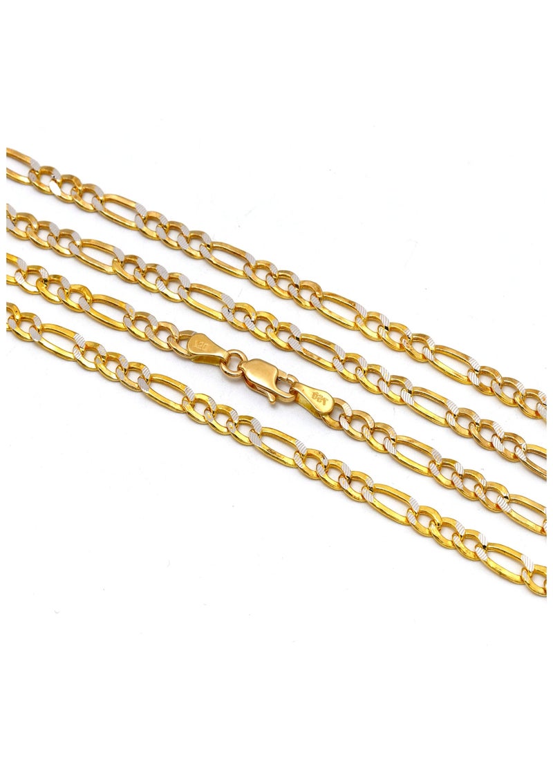 Gold Zone - Real Gold GZCR Two Tone Figaro Solid Link Chain Necklace Unisex - Image 1