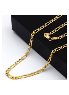 Gold Zone Real Gold GZCR Two Tone Figaro Solid Link Chain Necklace Unisex  - Image 2