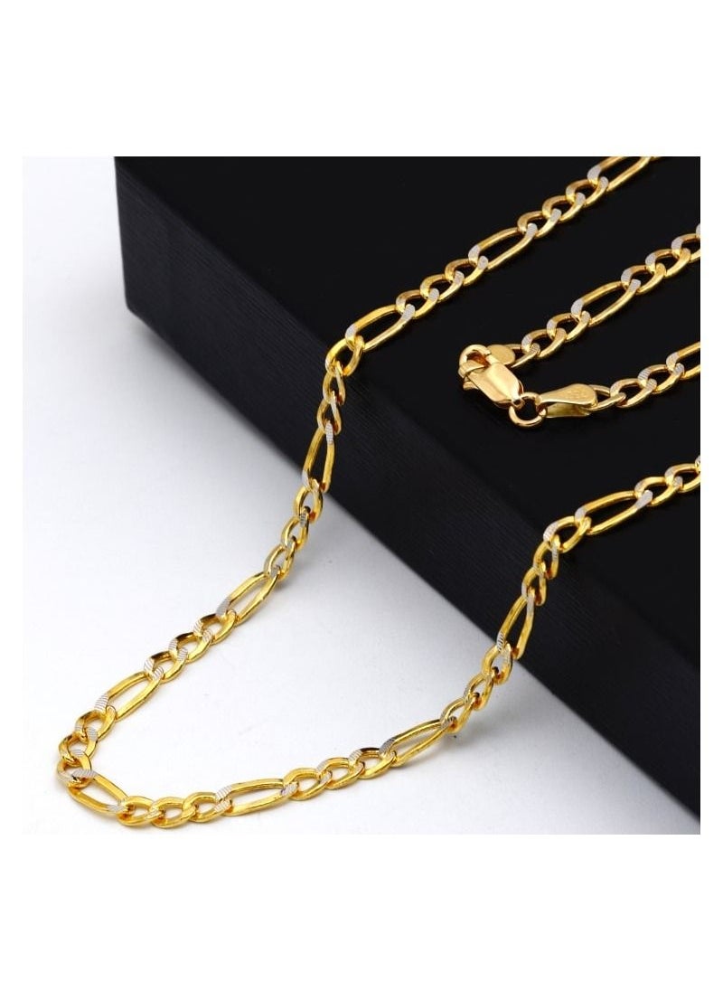 Gold Zone - Real Gold GZCR Two Tone Figaro Solid Link Chain Necklace Unisex - Image 1