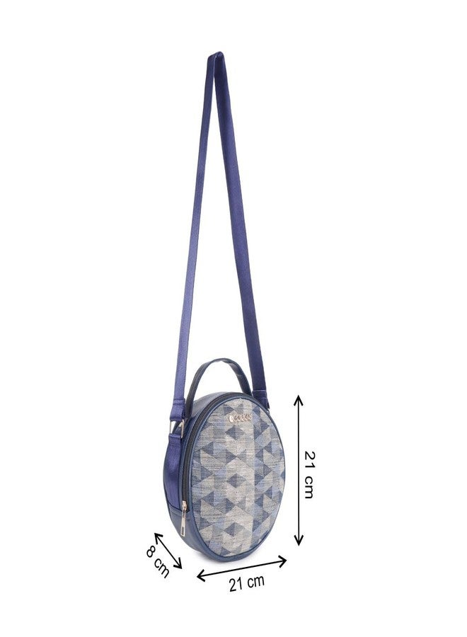 ASTRID Textured Round Sling For Girls With Zipper Closure And Adjustable Strap (blue shades) - Image 4
