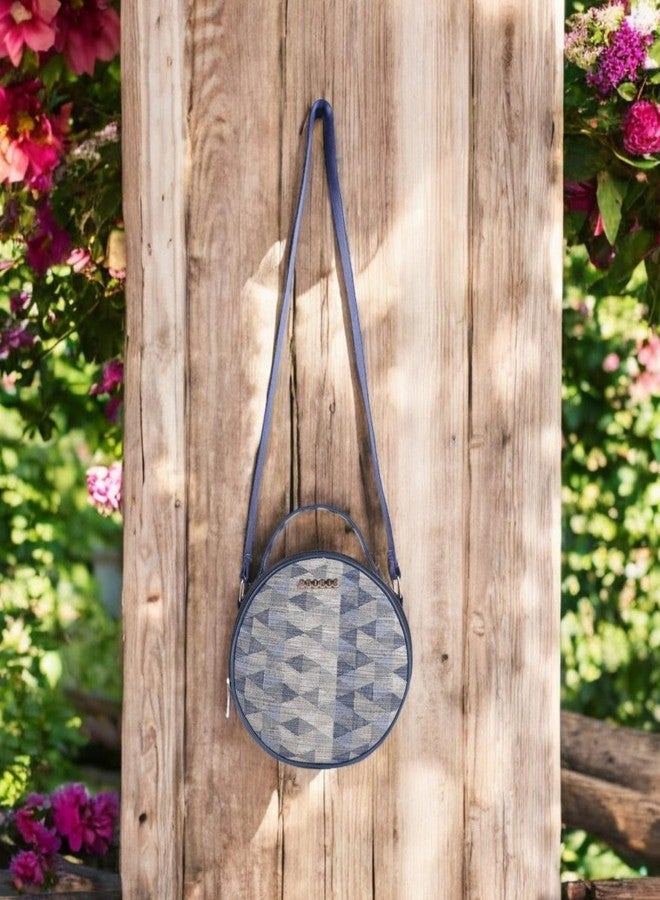 ASTRID Textured Round Sling For Girls With Zipper Closure And Adjustable Strap (blue shades) - Image 2