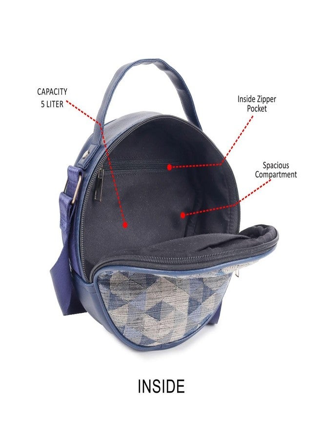 ASTRID Textured Round Sling For Girls With Zipper Closure And Adjustable Strap (blue shades) - Image 5