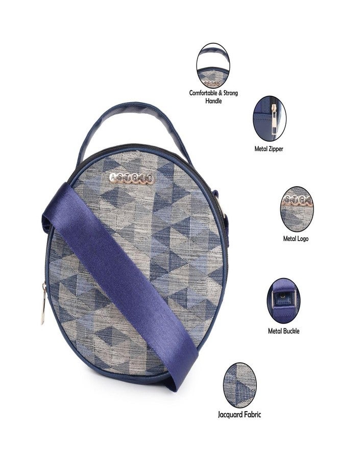 ASTRID Textured Round Sling For Girls With Zipper Closure And Adjustable Strap (blue shades) - Image 3