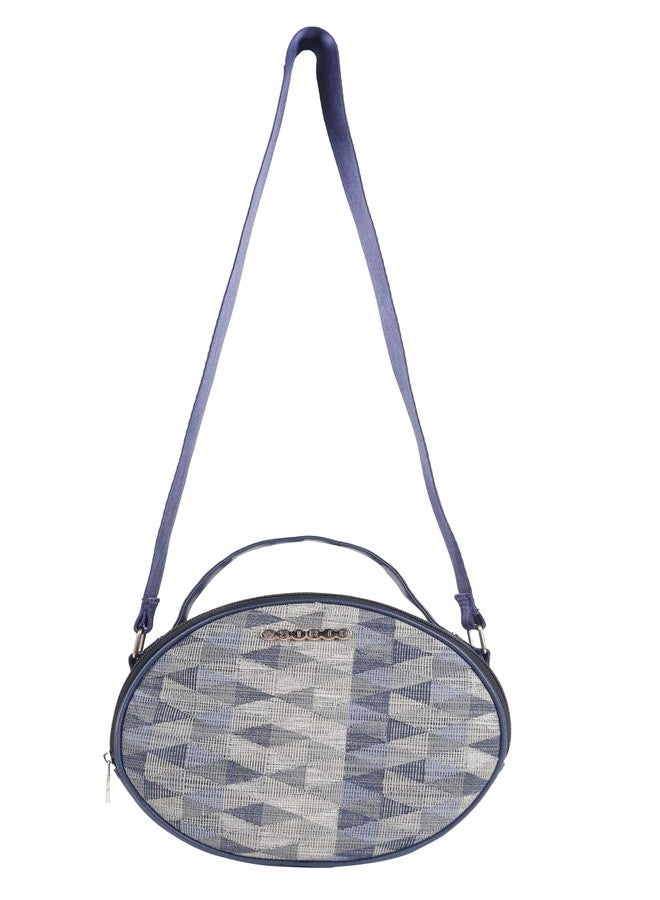 ASTRID Textured Round Sling For Girls With Zipper Closure And Adjustable Strap (blue shades) - Image 1