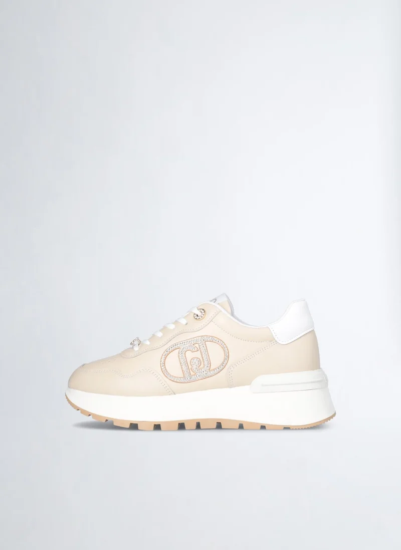 Liu Jo Leather Sneakers with Jewel Logo