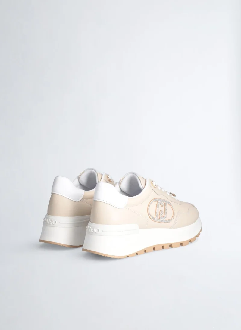 Liu Jo Leather Sneakers with Jewel Logo
