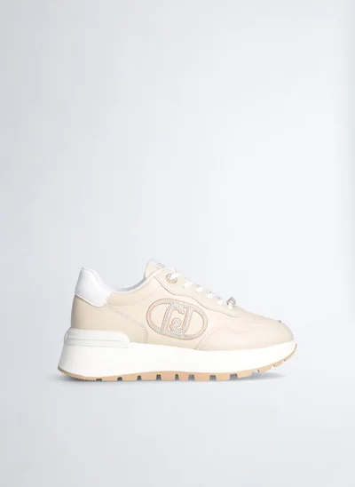 Liu Jo Leather Sneakers with Jewel Logo