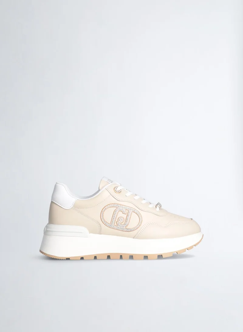 ليو جو Leather Sneakers with Jewel Logo