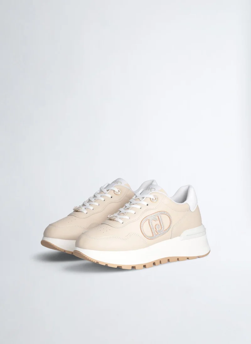ليو جو Leather Sneakers with Jewel Logo
