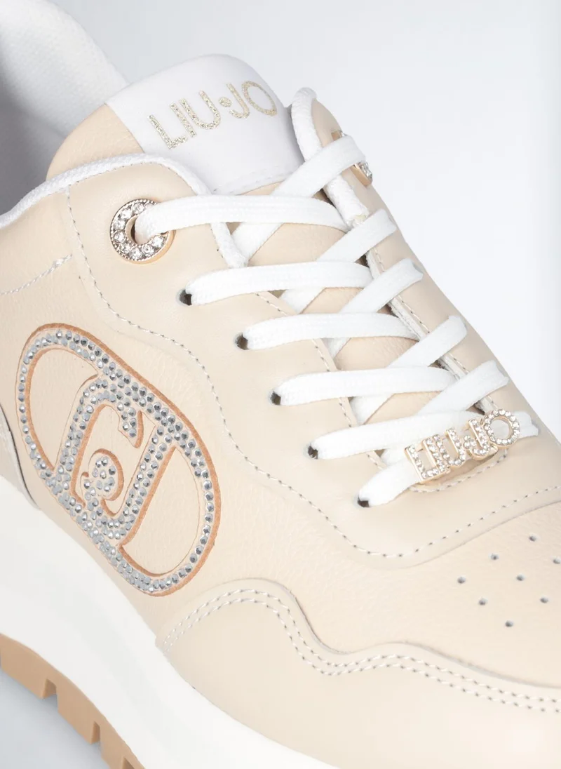 Liu Jo Leather Sneakers with Jewel Logo