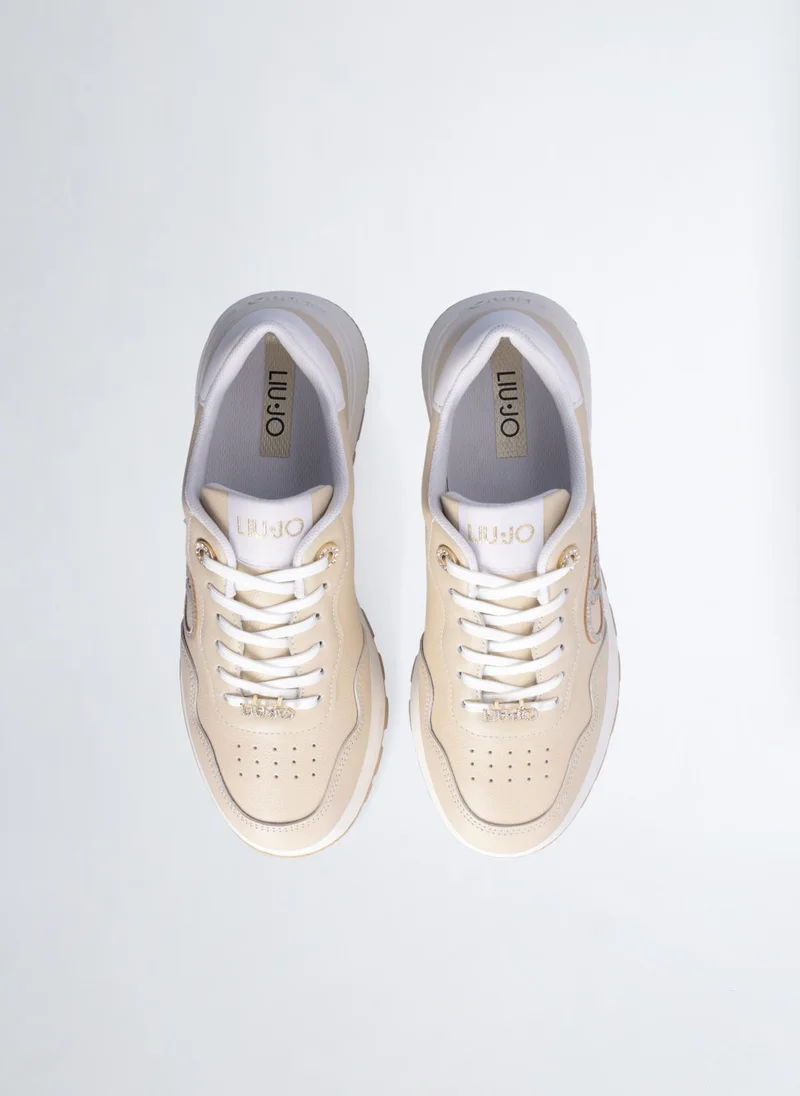 Liu Jo Leather Sneakers with Jewel Logo