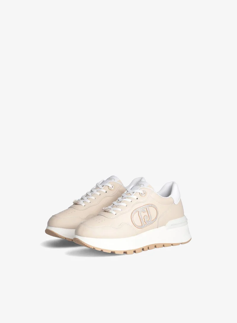 Liu Jo Leather Sneakers with Jewel Logo