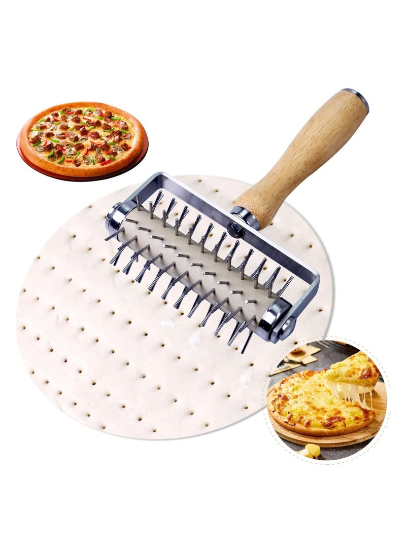 Stainless Steel Pizza Docker, Pizza Dough Docker with Wooden Handle, Pizza Roller with Spikes, Roller Docker, Pizza Hole Puncher, Dough perforator, Pastry, Cookie, Bread, Crust, Baking Dough Piercer  - Image 1