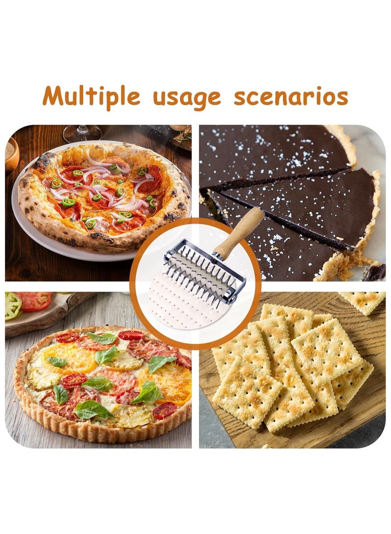 Stainless Steel Pizza Docker, Pizza Dough Docker with Wooden Handle, Pizza Roller with Spikes, Roller Docker, Pizza Hole Puncher, Dough perforator, Pastry, Cookie, Bread, Crust, Baking Dough Piercer  - Image 3