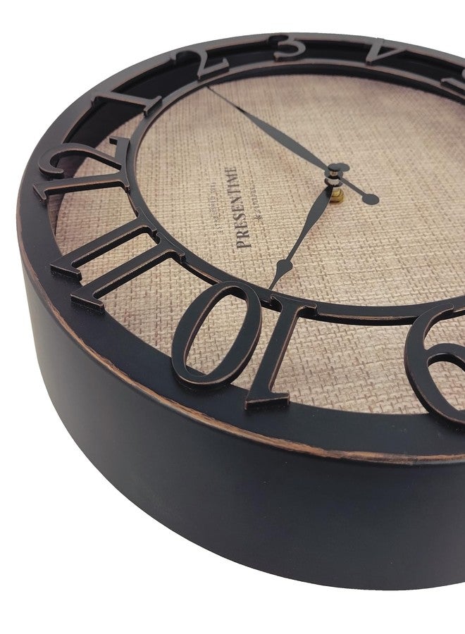 Presentime & Co 13" Farmhouse Series Wall Clock, Cottage Style, Faux Burlap Design, Silent No Ticking, Oil Rubbed Antique Bronze Finish - Image 4