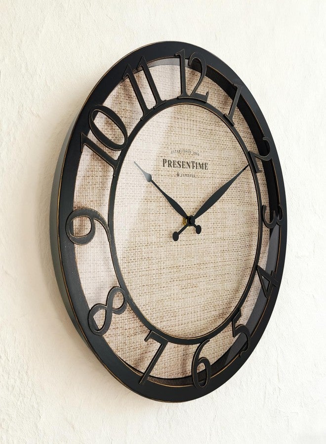 Presentime & Co 13" Farmhouse Series Wall Clock, Cottage Style, Faux Burlap Design, Silent No Ticking, Oil Rubbed Antique Bronze Finish - Image 3