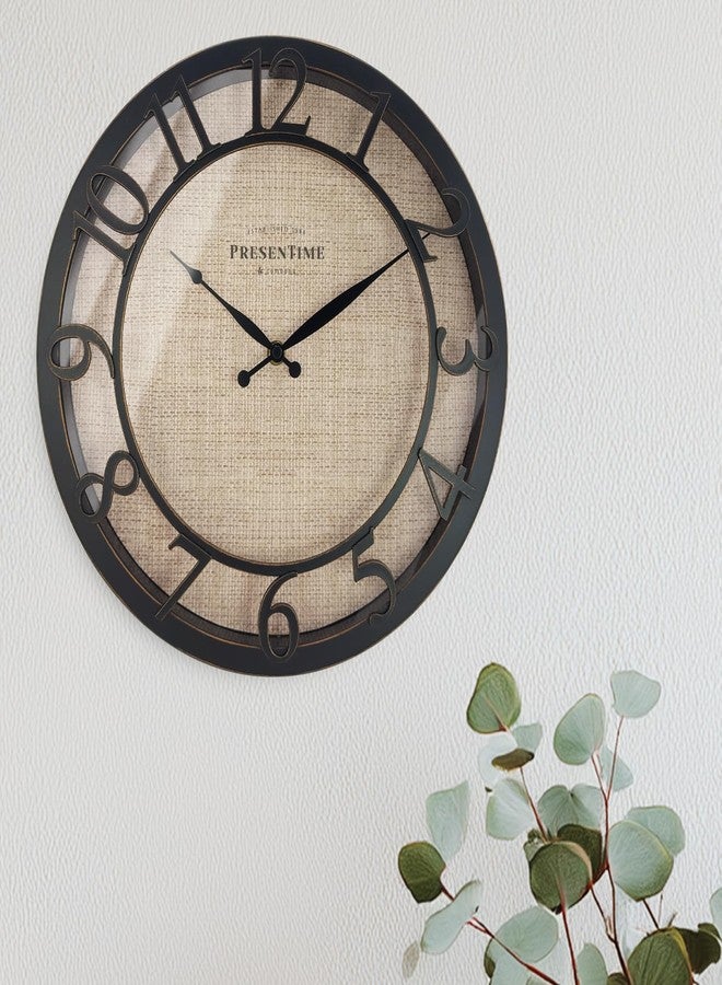 Presentime & Co 13" Farmhouse Series Wall Clock, Cottage Style, Faux Burlap Design, Silent No Ticking, Oil Rubbed Antique Bronze Finish - Image 5