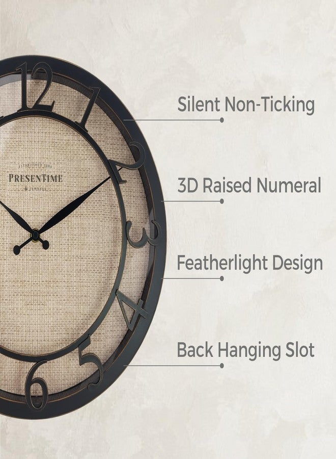 Presentime & Co 13" Farmhouse Series Wall Clock, Cottage Style, Faux Burlap Design, Silent No Ticking, Oil Rubbed Antique Bronze Finish - Image 2
