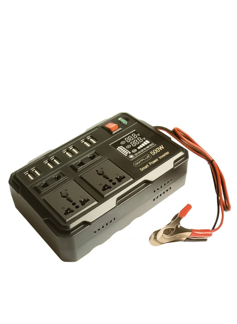 Digitplus 500W 12V DC to 220V AC Car Power Inverter with 8 USB-A Ports, 2 EU, 2 AU Plug and Digital Display, Digitplus DP-X011 - Black - Image 1