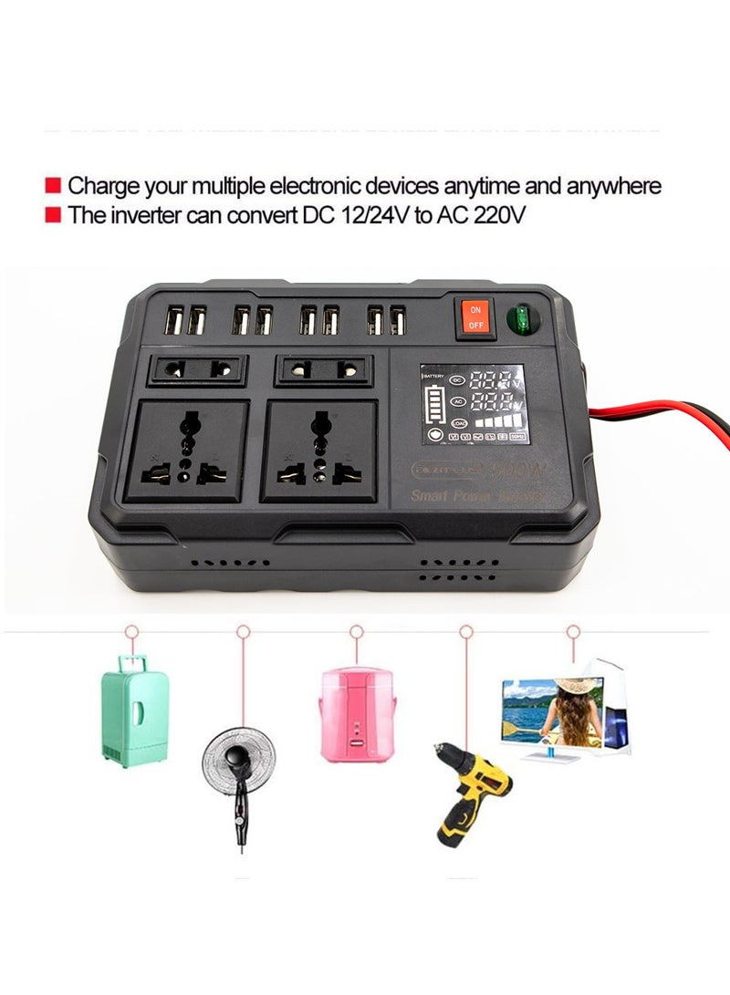 Digitplus 500W 12V DC to 220V AC Car Power Inverter with 8 USB-A Ports, 2 EU, 2 AU Plug and Digital Display, Digitplus DP-X011 - Black - Image 3
