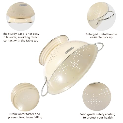 BeFare Metal Colander 2 Pack, Strainer Bowel with Handles 2Qt & 6Qt Powder Coated Solid Ring Base Heavey Duty Kitchen Drainer Basket for Pasta Veggies and Fruits,New Home Apartment Essentials (Almond Cream) - Image 5