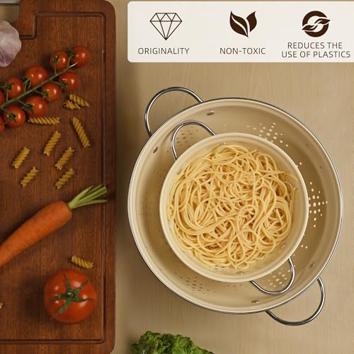 BeFare Metal Colander 2 Pack, Strainer Bowel with Handles 2Qt & 6Qt Powder Coated Solid Ring Base Heavey Duty Kitchen Drainer Basket for Pasta Veggies and Fruits,New Home Apartment Essentials (Almond Cream) - Image 4