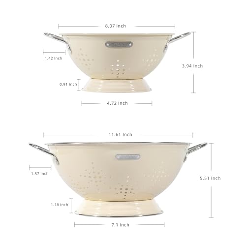 BeFare Metal Colander 2 Pack, Strainer Bowel with Handles 2Qt & 6Qt Powder Coated Solid Ring Base Heavey Duty Kitchen Drainer Basket for Pasta Veggies and Fruits,New Home Apartment Essentials (Almond Cream) - Image 2