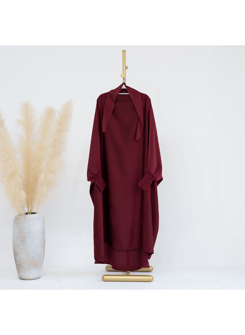 2023 Loriya Maxi Plain Abaya Kids Dress LR662 Wine red